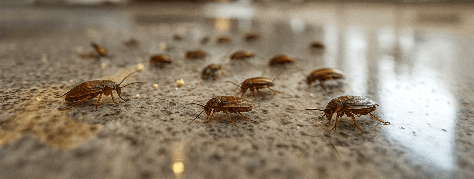 Pest control technician inspecting ants on kitchen counter