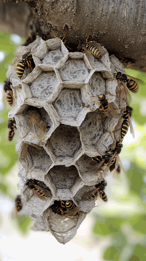 Professional wasp control by a paper wasp nest